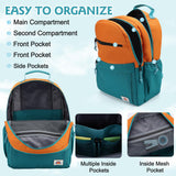 VASCHY School Backpack, Lightweight Classic Cute Aesthetic Bookbag Daypack for Teen Boys Girls Traveling/Gym/Middle School Orange Green