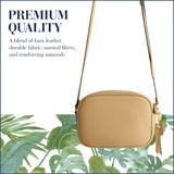 Tommy Bahama Camera Bag, Women's Mini Shoulder Handbag with Embossed Logo and Adjustable Shoulder Strap, Tan