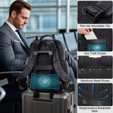 Masa Kawa Black Leather Business Travel Laptop Backpack for Men Fits 15.6" 16" Computer Office Work Commuting Executive Bag Waterproof Daypack