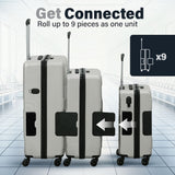 TACH Patented Connecting Hard Shell 3 Piece Luggage Set - 20, 24 & 28 inch Luggage | Carry-On, Medium & Large Rolling Suitcases - Silver