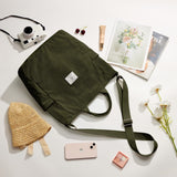 KALIDI Corduroy Tote Bag, Large Messenger Bag Shoulder Hobo Anti Splash Crossbody Zipper Bag Casual Work Shopping Women Dark Green