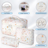 senbowe Floral Makeup Bag, 3 Pack Large Cotton Quilted Makeup Bag Set, Cute Floral Coquette Aesthetic Toiletry Bag Make Up Cosmetic Bag for Women, Toiletry Travel Make Up Organizer Bag