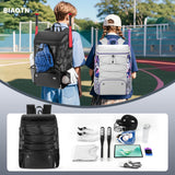 BIAOTN Youth Adult Baseball Bag, Large Sports Tball Backpack for Kids Boys and Girls, Multi-Functional Equipment Bags for Baseball, Softball, Tee Ball, Gym, Travel, Hunting (Black+Camouglage)