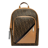 FENDI Men's FF Logo Backpack with Diagonal Pattern, Brown