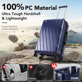 Hoteel Luggage Sets 5 Piece, 4-Year Warranty, Durable Suitcase Set with Spinner Wheels, 100% PC Hard Shell Lightweight Luggage with TSA Lock, Large Checked Travel Suitcases, Dark Blue(20/24/28/DB/TB)