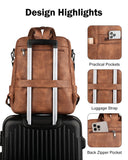 FADEON Laptop Backpack for Women Leather Travel Backpack with Laptop Compartment, Designer Ladies Computer Backpacks Brown