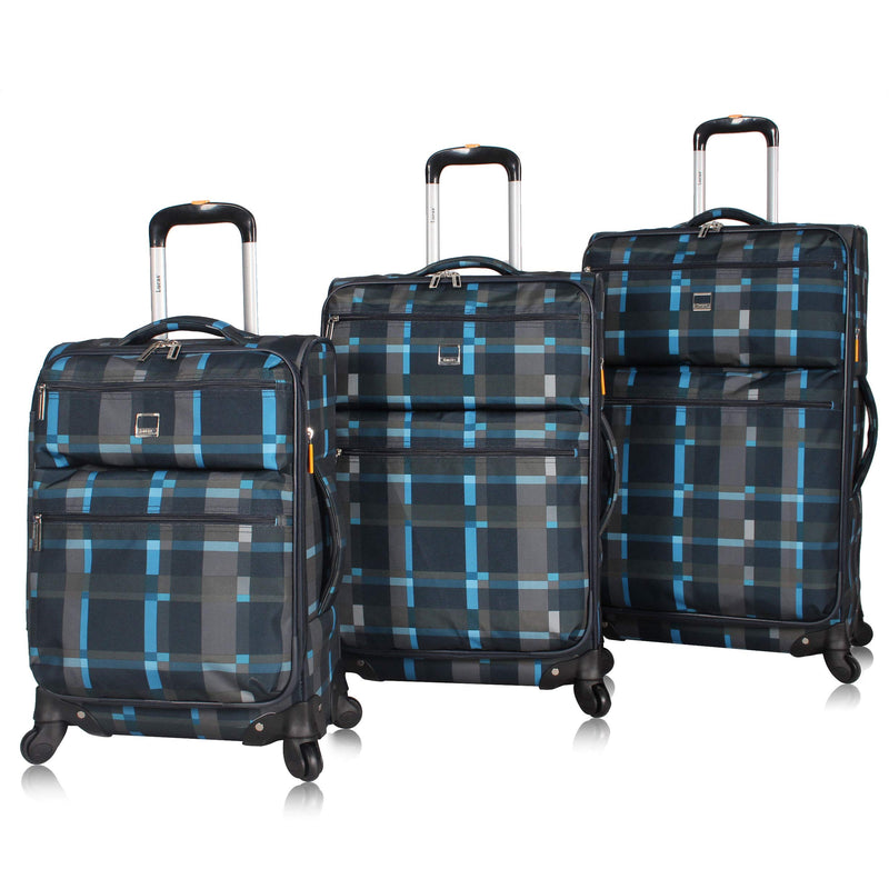 LUCAS Designer Luggage Collection - 3 Piece Softside Expandable Ultra Lightweight Spinner Suitcase Set - Travel Set includes 20 Inch Carry On, 24 Inch & 28 Inch Checked Suitcases (Old School Navy)