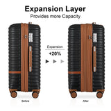 Joyway Carry On Luggage 20 Inch Expandable Suitcase with Spinner Wheel, 4 Piece Hard Shell Luggage Set with TSA Lock(Black brown)