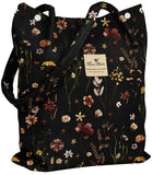 Miss Adola Corduroy Tote Bag for Women - Reusable Totes with Magnetic Buckle & Pocket Stylish Aesthetic Design Work Bags for Shopping Travel Grocery Bags, Black Grow Flower