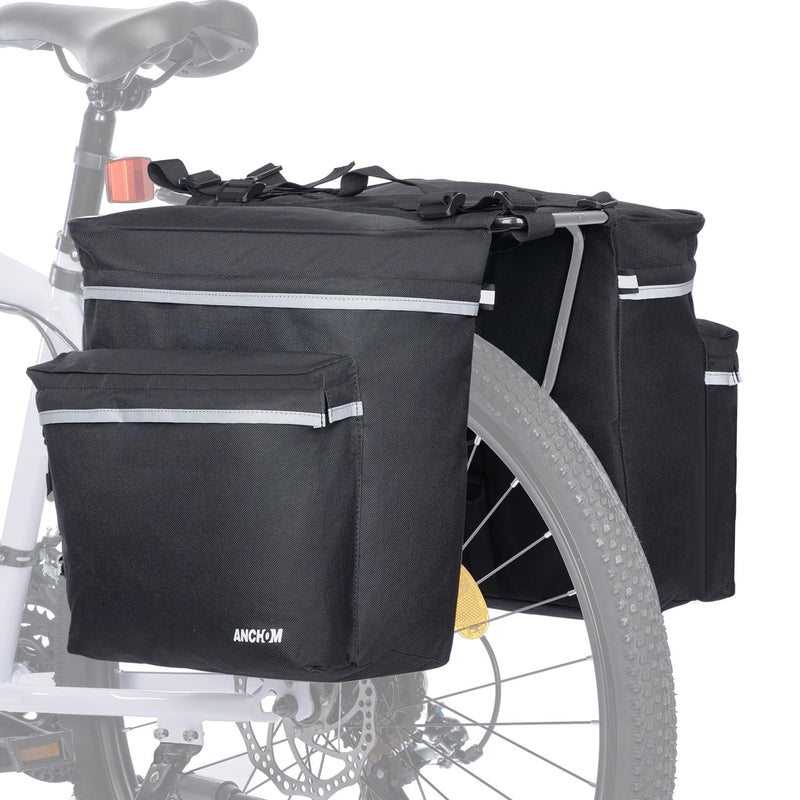 ANCHOM Bike Panniers, 34L Upgraded Water Resistant Saddle Bags for Bicycle Rear Racks, Bike Accessories for Mountain, Road & Electric Bikes, Bike Bag for Commuting Black