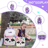 Meetbelify Rolling Backpack for Girls Backpacks with Wheels for Elementary School Students Kids 3 in 1 Travel Luggage Suitcase with Lunch Box Pencil Case for Girls Age 8-10 Cute Panda