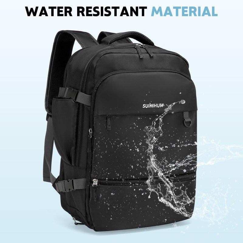 SUIKIHUM Travel Backpack for Men & Women, Carry on Laptop Backpack, Water-Resistant Oxford Fabric, Fits 16" Laptop, Anti-Theft & Luggage Strap, Black