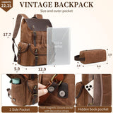 Yamons Genuine Leather Backpack for Men, Waxed Canvas Backpack Shoulder Rucksack with Toiletry Vintage Backpack for Travel,Camping, Hiking(Coffee)