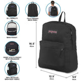 JanSport NCAA Officially Licensed Backpack, Texas Longhorns, Superbreak Plus with Padded 15'' Laptop Sleeve, Spacious Computer Bag for Men & Women, Durable Daypack with Bottle Pocket, Black