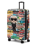 KARL LAGERFELD Paris Women's Logo Explosion Upright Hardside Suitcase, Multi, Large