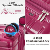 LARVENDER 5 Piece Hardside Expandable Luggage Sets with Wheels Lock, Lightweight PC+ABS Rolling Hardside Suitcase for Women and Men,Glossy Very Berry