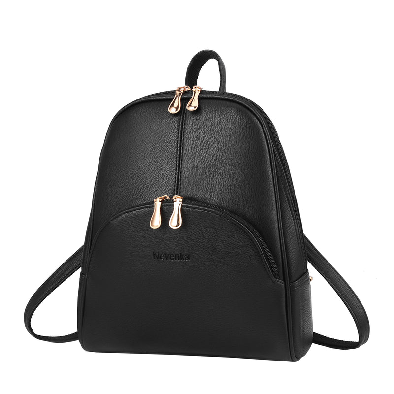 Nevenka Brand Women Bags Backpack PU Leather Zipper Bags Purse Casual Backpacks Shoulder Bags (BLACK)