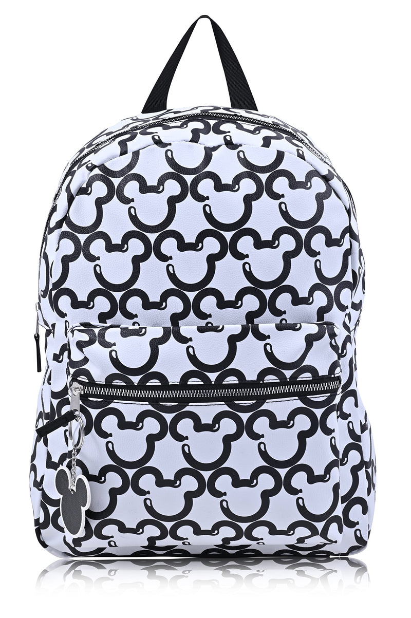 Disney Minnie Mouse Backpack for Women and Teens | Womens Mickey Mouse Double Strap Shoulder Bag (White Mickey)