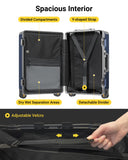 LEVEL8 Zipperless Checked Luggage with Aluminum Frame, Upgraded Medium Hardside Suitcase with Spinner Wheels, Metal Travel Luggage with Double Tsa Locks, 24 Inch, Blue
