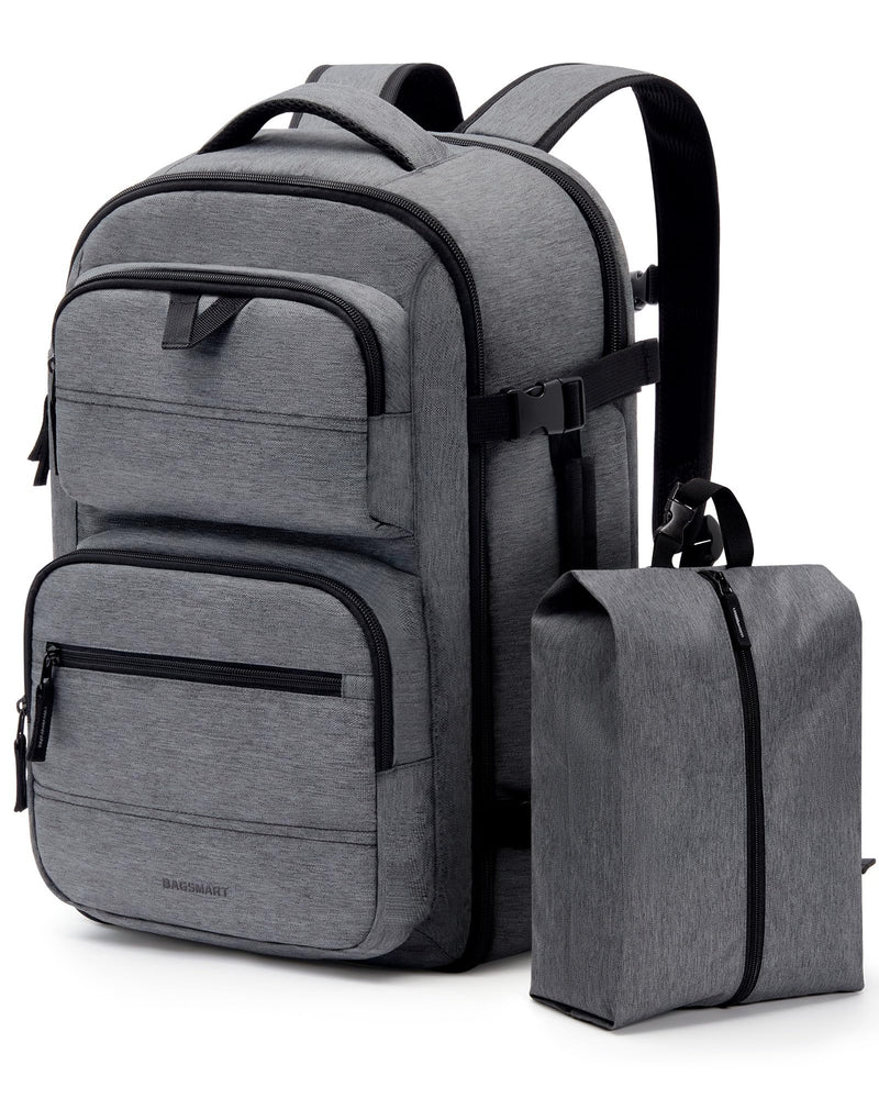 BAGSMART Travel Backpack for Women Men, 40L Flight Approved Carry on Backpack with Shoe Bag, TSA Large Personal Item Backpack with 17 Inch Laptop Compartment, Weekender Suitcase for Travel, Grey