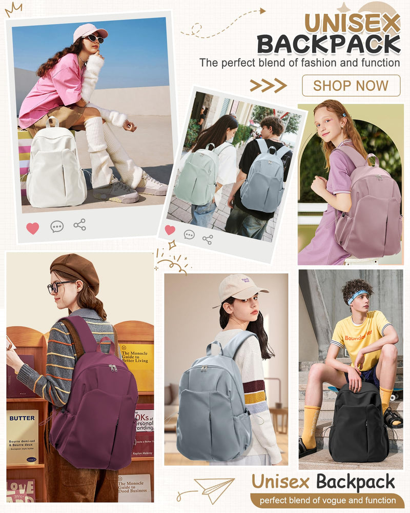 SEAFEW Beige School Backpack for Girls Women Waterproof High School Book Bag Cute Backpack for Men Teens Boys, Lightweight Simple Middle School Back Pack Daypack