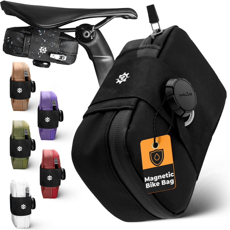 Lumiere & Co. Falcon Magnetic Bike Saddle Bag – 0.69L | 6" x 3.5" x 2" | Sleek Minimalist Brick Design, Fast Magnetic Buckle Attachment | Road Cycling–Specific Bike Seat Bag (Black, Large)