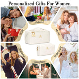 CLOUDWINGS Birthday Gifts for Women Teen Girl, Personalized Initial Makeup Organizer Bag Set, Open Flat Travel Cosmetic Bag With Clear Divider and Handle(Beige,A)