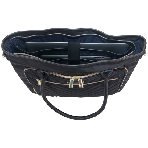 Kenneth Cole REACTION Chelsea 2-Piece Bundle - 20" Chevron Expandable 8-Wheel Carry-On Suitcase & Matching 15" Laptop Tote Bag, Black