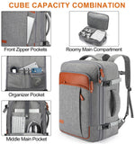 Lumesner Carry on Travel Backpacks, Extra Large 40L Flight Approved Bag for Men & Women,Expandable Suitcase Backpack With 4 Packing Cubes,Water Resistant Luggage Daypack Business Weekender Bag, Grey