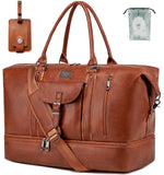 weiatas Faux Leather Travel Duffel Bag for Women Men, Large Weekender Overnight Bag with Shoes Compartment, Waterproof Carry On Bag Travel Tote Bag Gym Bag with Luggage Strap (Brown)