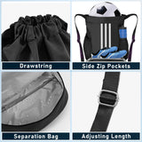 Champhox Soccer Bag, Youth Soccer Basketball Bag with Compartments Drawstring Backpack for Football Volleyball Gym Training Easter Gifts (Black)