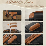 TAKUMI Carry On Luggage Set 3 Piece ABS+PC Hardshell Suitcases with Duffel Bag Double Spinner Wheels Travel Luggage with TSA Lock Lightweight Suitcase Set(BLACK BROWN, 3 PIECE SET(20/DB/TB))