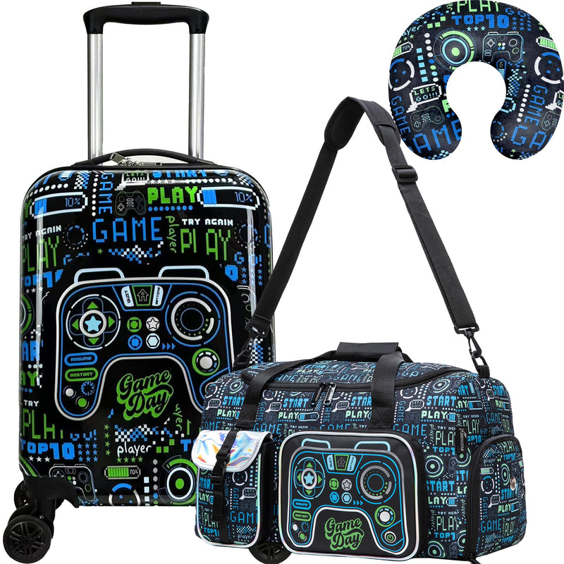 Inprof Kid’s Luggage Set 3 Piece Suitcase Set 16’’ Hardside Luggage with Spinner Wheels Girls Boys Carry on Toddler Travel Rolling Suitcase Airline Approved