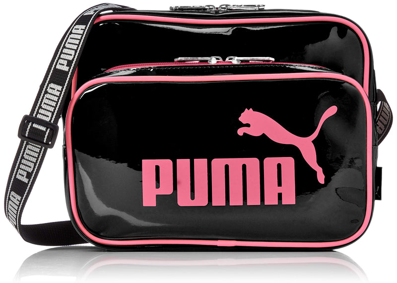 PUMA J20072 ECLA Horizontal Enamel Mini Shoulder Bag, Ella Enamel Mini Shoulder Bag, Horizontal Type, Black Pink