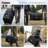 SUCIKORIO Foldable Travel Duffle Bag with Wheels and Handle Large 100L XL Rolling Travelling Duffel Bags Waterproof Oxford Carry On Hand Luggage Deployment Bag With Storage Bag & Combination Padlock