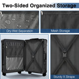 Krute Zipperless Luggage with Spinner Wheels Checked Aluminum Frame Luggage PC Hard Shell Suitcase with Charger and Cup Holder TSA Lock No Zipper 24 Inch Suitcases