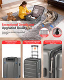 ISLAND ELEPHANT Expandable 20Inch Carry On Luggage Airline Approved - Top Opening Hardside Travel Suitcase Unbreakable -with Cup Holder,USB Charge,Side Pothook, 360°Spinner Wheels, TSA Lock-Grey