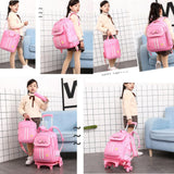 Rolling Backpack for Girls Cute Trolley Bags Primary School Bookbags with Wheels Kids Carry-On Wheeled Backpack with Lunch Bag