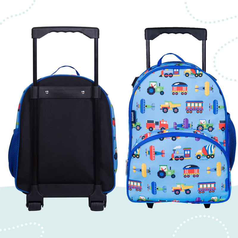 Wildkin Kids Rolling Luggage – Carry-On Size for School & Overnight Travel - Trains, Planes, and Trucks