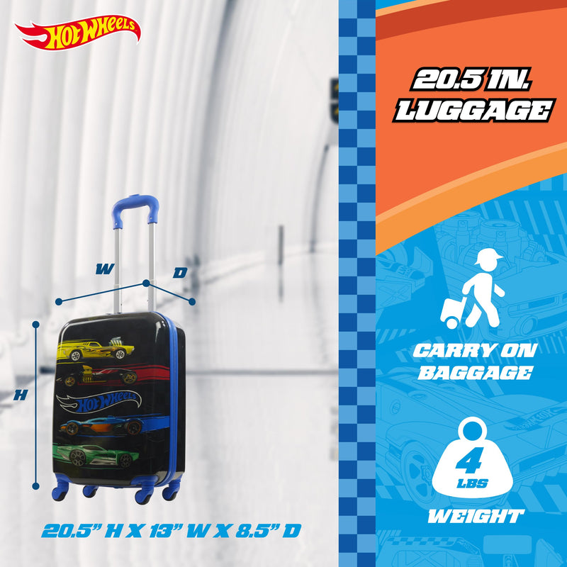 FUL Unisex Hot Wheels 20.5 Inch Carry On Rolling Luggage, Hardshell Suitcase with Spinner Wheels, Blue