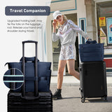 KALIDI Quilted Tote Bag, Carryall Puffer Shoulder Bag Padded Travel Large Anti Splash Zipper Casual Work Gym Women, Dark Blue