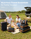 LONG VACATION 6 Piece Luggage Set Carry on Suitcase with ABS+PC hardshell, Spinner Wheels & YKK Zipper TSA Lock (BLACK-BROWN, 6 piece set)