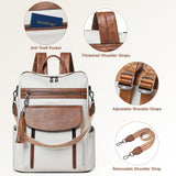 Shrrie Laptop Backpack for Women 15.6 inch,Travel Leather Backpack Purse Nurse Teacher Carry on Backpack Computer Bag,Professional Water-Resistant College Business Work Casual Daypack,Beige with Brown