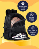 Basketball Bag Backpack for Men Women with Ball & Shoes Compartment 30L Capacity Lightweight Breathable Boys Girls Soccer Ball Bag Backpack Fit Volleyball Football Sports Travel School Gym Black
