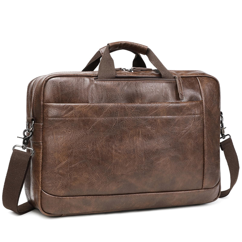 Faux Leather Messenger Bag for Men 17-17.3 Inch: Convertible 3 in 1 Backpack Laptop Bag Briefcase Computer Handbags Shoulder Crossbody Bag with Padded Laptop Sleeve for Work College Travel, PU Coffee