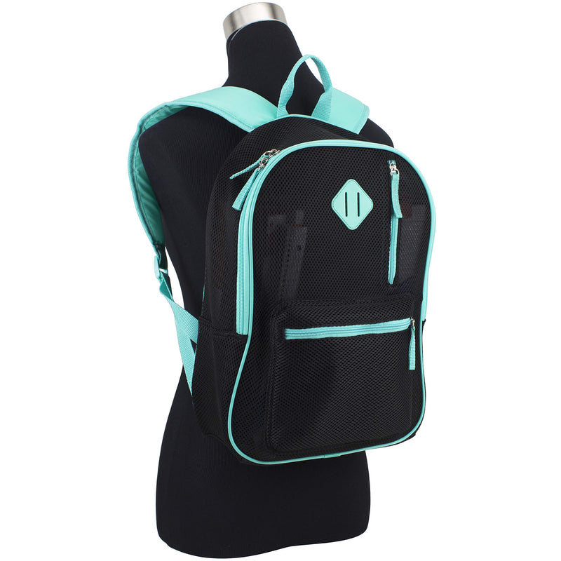Eastsport Active Semi Transparent Soft Comfortable Mesh Backpack, See Through for Work, Travel, Security, Swimming, Beach, Black/Turquoise