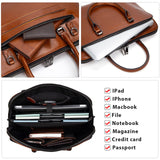Blofinche Genuine Leather laptop Briefcase: Messenger shoulder bag 15 16 inch men macbook case women work satchel designer handbag Brown