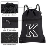 HOLYLUCK Drawstring Bags Initial Backpack Sackpack Cinch Bags for Sports, Gym, Travel, Beach, Letter (Black-K)