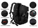 LHI Military Tactical Backpack for Men and Women 45L Army 3 Days Assault Pack Bag Large Rucksack with Molle System - Black