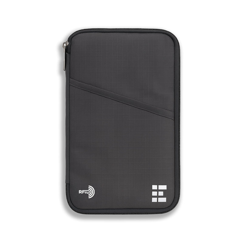 Zero Grid RFID Family Passport Holder for up to 6 Passports, Large Zippered Wallet for Men & Women, Fits Cards, Cash, ID, Sim Card, AirTag; Premium & Compact Travel Document Holder - Shadow Grey